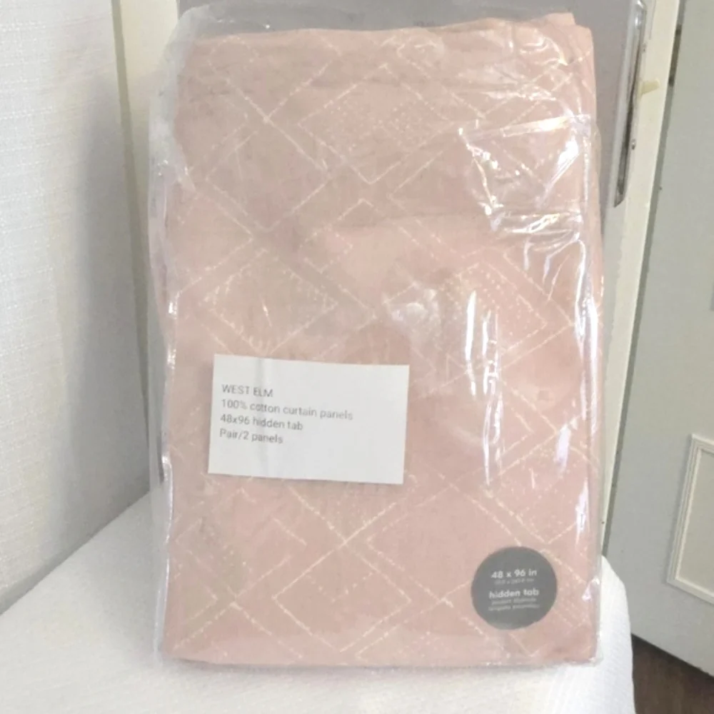 2 West Elm Curtain Panels Hidden Tabs Fragmented Squares Pink Dusty Rose 48x96